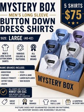 Mystery Box Men’s Long Sleeve Button-Down Dress Shirts - Large